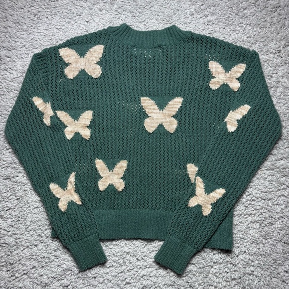 Sugar Moon Sweater Womens Extra Small Crewneck Nya Icon Pullover Green Butterfly - Picture 4 of 4